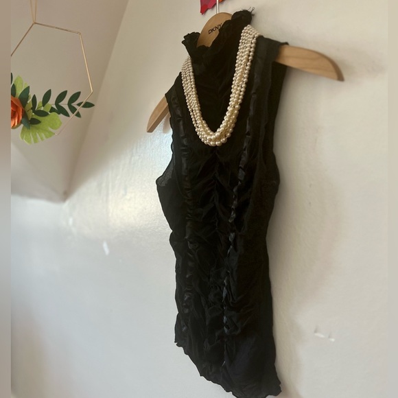 VTG sheer S mesh ruched with satin ribbon high neck clubbing dancing date night - Picture 8 of 12